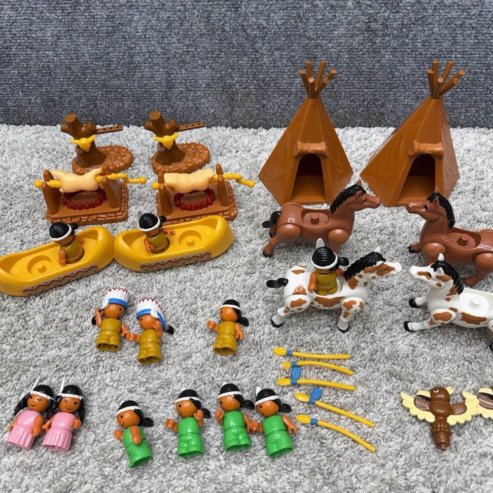 Vintage Playskool Lil' Playmates figures horses natives boats grills huge lot - Picture 16 of 16